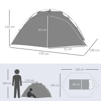 Outsunny Camping Tent, Compact 2 Man Dome Tent, Waterproof Lightweight Outdoor Tent with Double Layer Doors, Dark Grey(m-3)