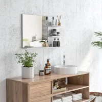 kleankin Specchio da Bagno a Parete con 2 Ripiani Laterali e Ripiano Inferiore, in MDF e Vetro con verniciata, 75x10x48 cm, Bianco | Aosom Italy(m-7)