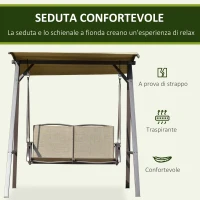 Outsunny Dondolo da Giardino 2 Posti con Tettuccio Regolabile, Struttura in Metallo e Seduta in Poliestere e Rete Traspirante, 147x125x170cm, Marrone(m-5)