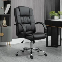 Vinsetto Office Chair, PU Leather Desk Chair with 13cm Soft Padded Seat and Backrest, Swivel Chair with Adjustable Height and Rolling Wheels, Black(m-2)
