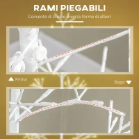 HOMCOM Albero di Natale Artificiale con 384 Luci LED Bianche e Rami Pieghevoli, in PP e Acciaio, Ø20x180 cm, Bianco(m-5)