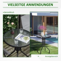Outsunny Gartentisch Balkontisch Bistrotisch Glastisch Beistelltisch Metall+Sicherheitsglas ∅60xH70cm(m-5)