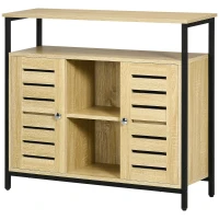 HOMCOM Kommode im Industrie-Design, Sideboard, Küchenschrank, 2 Regale, 2 Schränke, Schwarz + Natur(m-10)