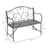 Outsunny Banc de jardin 2 places banquette extérieur terrasse patio en acier style romantique - 106 x 42 x 95 cm noir(m-3)