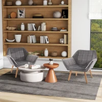 HOMCOM Armchair Accent Chair, Vanity Chair with Wide Arms, Slanted Back, Padding, Metal Frame, Wooden Legs, Home Bedroom Furniture Seating, Set of 2, Grey(m-2)