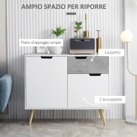 HOMCOM Mobile da Salotto con 2 Armadietti a 2 Ante e Cassetto in Truciolato e Pino, 98x39x81.5 cm, Grigio e Bianco(m-4)