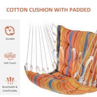 Outsunny Outdoor Hanging Rope Chair with Soft Padded Seat & Backrest, Garden Hammock Chair with Wooden Support Bar Cotton Cloth, Portable Garden Chair for Patio & Tree, Orange(m-5)