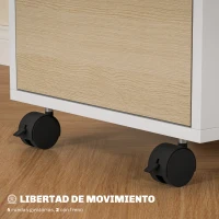 HOMCOM Mueble Archivador con Ruedas 3 Cajones Cerradura y 2 Llaves para Estudio Salón 40x40x63,5 cm Blanco y Roble(m-5)
