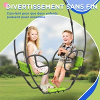 Outsunny Balançoire pour enfants structure en métal avec poignée pour 2 enfants de 3 à 6 ans 110,5 x 40,5 x 180 cm vert(m-4)