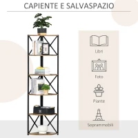 HOMCOM Libreria Angolare a Muro, Scaffale Stile Industriale in Legno e Metallo con 5 Ripiani, 39x39x175cm, Marrone Rustico(m-4)