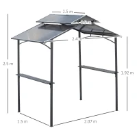 Outsunny Gazebo da Giardino per Barbecue, Doppio Tetto Anti-UV e Struttura in Acciaio con Mensole, 240x150x250cm, Nero(m-3)