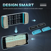 HOMCOM Step Fitness per Aerobica Regolabile su 3 Altezze 10-15-20 cm in Plastica, Nero e Blu(m-5)