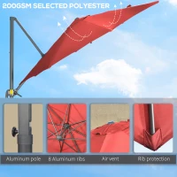 Outsunny 3 x 3(m) Cantilever Parasol with Cross Base Crank Handle - Wine Red(m-7)