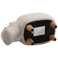 HOMCOM Pouf Contenitore a Forma di Ippopotamo con Gambe in Legno e Rivestimento Bianco Crema, per Cameretta 65x35x36cm(m-9)