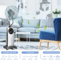 HOMCOM Ventilateur brumisateur 90 W avec 3 modes 3 vitesses, télécommande, minuterie 12H, oscillation à 70°, gris et noir(m-8)