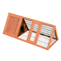 PawHut Kleintierstall 3-eckig Kleintierkäfig, Kleintiergehege mit Tür, Kleintierhaus, Meerschweinchenstall, Auslauf aus Tannenholz, Orange 118 x 50 x 45 cm(m-9)