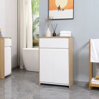 kleankin Badezimmerschrank Badkommode Küchenschrank Badregal Standschrank mit 2 Innenablagen und einer großen Schublade kippsicheres Design elegant MDF Naturholz+Weiß 60 x 30 x 90 cm(m-6)