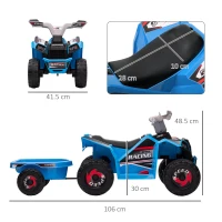 HOMCOM 6V Quad Bike with Back Trailer, Wear-Resistant Wheels, for Ages 18-36 Months, Blue(m-3)
