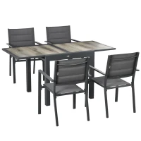 Outsunny Salon de jardin en aluminium et textilène table extensible 4 chaises empilables 4 personnes gris(m-11)