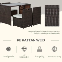 Outsunny 5-teiliges Polyrattan Gartenmöbel-Set, wetterfest Balkonmöbel für 4 Personen Terrassenmöbel mit Tisch 4 Stühle Kissen, Lounge-Set Essgruppe Sitzgruppe für Balkon, Garten, Braun+Khaki(m-4)