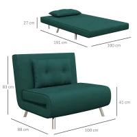 HOMCOM Poltrona Letto Singolo con Schienale Reclinabile in Velluto, 100x88x83cm, Verde Scuro(m-3)