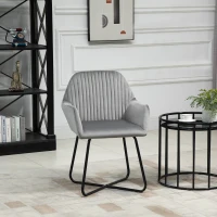 HOMCOM Velvet-Feel Plisse Back Accent Chair - Grey(m-7)