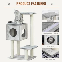 PawHut Cat Tree for Indoor Large Cats 113cm Kitten Tower Condo Jute Scratching Post Kitten Play House Activity Center Furniture(m-4)