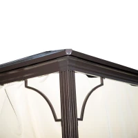 Outsunny Pavillon mit Polycarbonatdach, Vorhänge mit Fliegennetz, Alugestell, braun+beige, 3 x 3 x 2,6 m(m-9)
