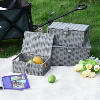 HOMCOM 3er-Set Aufbewahrungskörbe aus PE- Rattan, mit Verschluss, Tragegriffen, 35,5 cm x 28,5 cm x 18 cm, Grau(m-9)