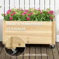 Outsunny Jardinière de jardin surélevée bac à fleurs roues trou de vidange en bois de sapin dim. 89L x 48l x 47H cm bois naturel(m-5)