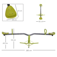 HOMCOM Columpio Balancín para Niños Balancín Infantil para Exteriores Giratorio de 360 Grados Carga 35kg (cada asiento) +3 Años 180x65x53 cm Gris y Verde(m-3)