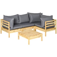 Outsunny Conjunto de Muebles de Jardín de Madera 5 Piezas 4 Módulos de Sofá con Cojines y Mesa de Centro para Exterior Natural(m-1)