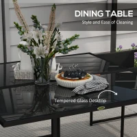 Outsunny 5 Piece Garden Dining Set with Breathable Mesh Seat, Adjustable Backrest, Tempered Glass Table Top for Patio, Black(m-5)