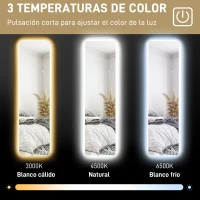 HOMCOM Espejo de Cuerpo Entero con Luz LED 150x40 cm con Iluminación de 3 Colores Función de Memoria Transparente(m-6)