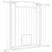 PawHut Haustiertor, 96 cm Treppengatter, verstellbare Breite 76-104 cm, mit Katzentür, für Treppen und Türöffnungen, Weiß