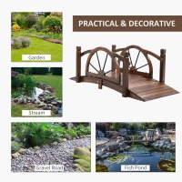 Outsunny 1.5M Wooden Garden Bridge Decorative Arc Footbridge with Safety Guardrail Outdoor Lawn Pond Bridge Walkway Stained Wood(m-6)