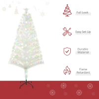 HOMCOM 5 Feet Prelit Artificial Christmas Tree with Fiber Optic LED Light, Holiday Home Xmas Decoration, White(m-4)