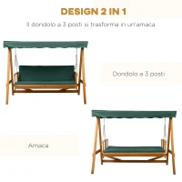 Outsunny Dondolo con Tetto Apribile Panchina Altalena Reclinabile per 3-4 Persone in Legno 235 x 128 x 180 cm FSC(m-4)