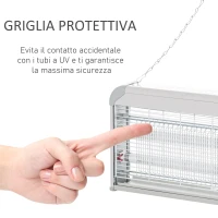 Outsunny Elettroinsetticida da Esterno e Interno con Lampada Antizanzare UV per 60m², Zanzariera Elettrica 30W Grigio(m-6)