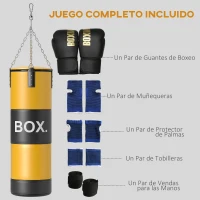 SPORTNOW Saco de Boxeo sin Relleno con Guantes de Boxeo Gancho y Muñequeras y Tobilleras Amarillo(m-5)