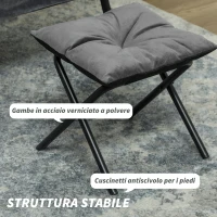 HOMCOM Poltrona Moderna con Poggiapiedi e 2 Tasche Laterali, in Tessuto Effetto Velluto e Acciaio, 80x78x100 cm, Grigio(m-5)