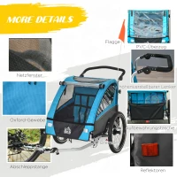 HOMCOM 3 in 1 Kinderanhänger Kinder Jogger Fahrradanhänger mit 360 Grad schwenkbarem Vorderrad Radanhänger für 2 Kinder mit Schwingungsdämpfungssystem Aufbewahrungstasche Wetterschutz Aluminium Blau(m-7)