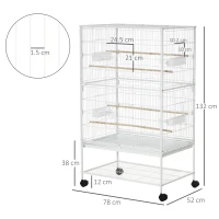 PawHut Large Bird Cage Budgie Cage for Finch Canaries Parakeet with Rolling Stand, Slide-out Tray, Storage Shelf, Food Containers, White(m-3)