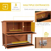 PawHut Two-Tier Antiseptic Wood Rabbit Hutch, 102cm Guinea Pig Hutch with Run - Orange(m-4)