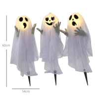 HOMCOM Halloweendekoration, 3 leuchtende Geister, Bewegungssensor, 54 x 10 x 60 cm, Weiß(m-3)