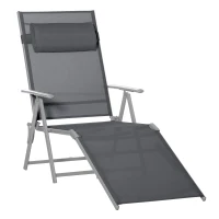Outsunny Steel Fabric Sun Lounger Outdoor Folding Chaise Lounge Chair Recliner with Portable Design & 7 Adjustable Backrest Positions - Dark Grey(m-1)