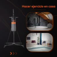 HOMCOM Saco de Boxeo Colgante con Bola de Velocidad Ajustable en Altura de 167-187 cm  e Inflador 115x157x221 cm Negro y Gris(m-5)