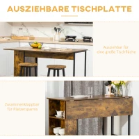 HOMCOM Klappbarer Bartisch mit 3 Regalen im Industrie Design 120 cm x 76 cm x 91,4 cm Braun(m-4)