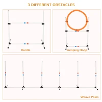 PawHut 3 Piece Pet Agility Training Equipment Dog Play Run Jump Obedience Training Set Adjustable (Pole + Hoop + Hurdle)(m-5)