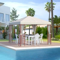 Outsunny Gartenpavillon, bis 15 Personen, Softtop, Fliegennetze, Stahlrahmen, beige, 296 x 296 x 260 cm(m-7)